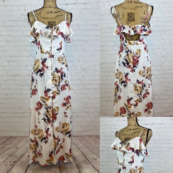 Band of Gypsies Floral Print Button Front Peekaboo Back Maxi - Picture 1 of 1